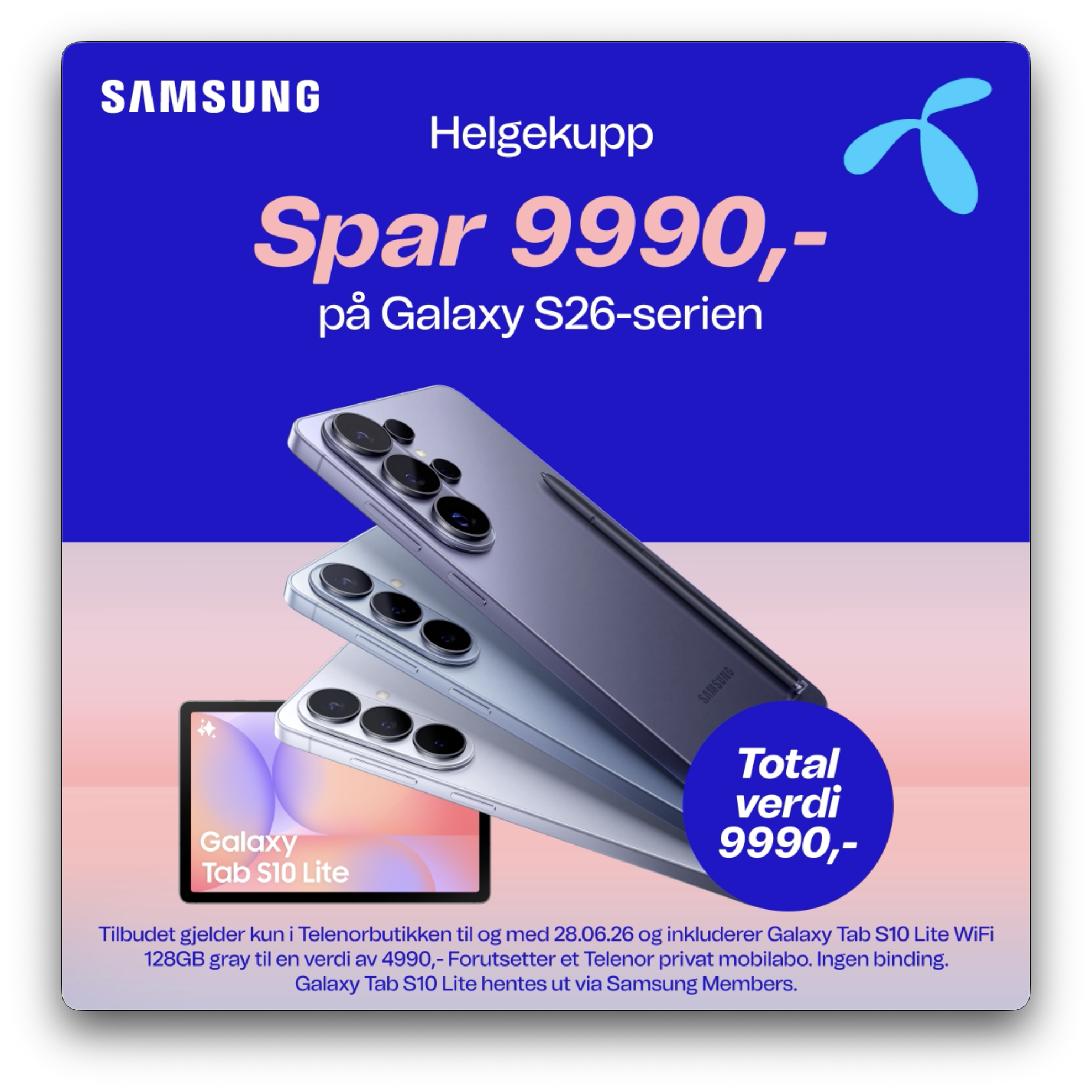 Helgekupp! Spar 9900,- på Galaxy S26-serien Telenorbutikken